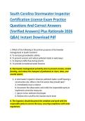South Carolina Stormwater Inspector  Certification License Exam Practice  Questions And Correct Answers  &lpar;Verified Answers&rpar; Plus Rationale 2026  Q&A&vert; Instant Download Pdf  