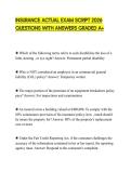 INSURANCE ACTUAL EXAM SCRIPT 2026 QUESTIONS WITH ANSWERS GRADED A&plus;