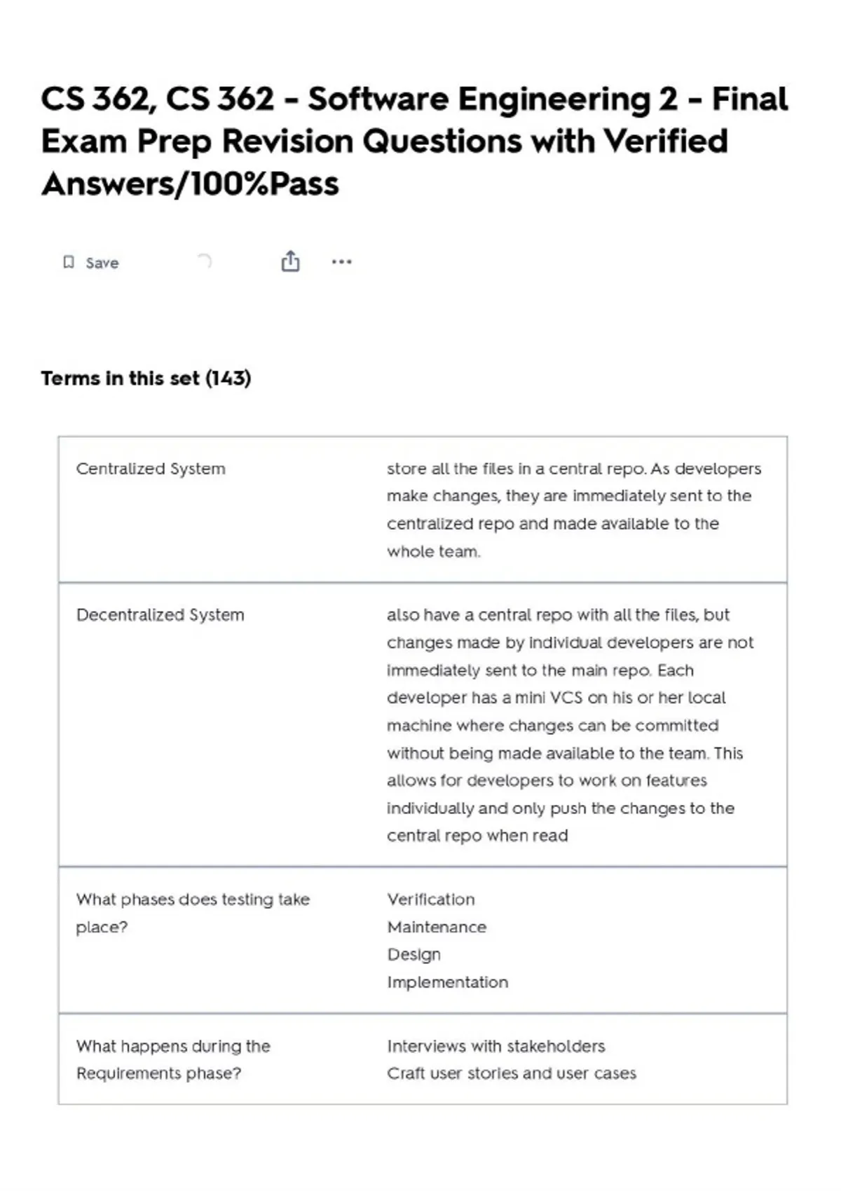 CS 362, CS 362 - Software Engineering 2 - Final Exam Prep Revision ...