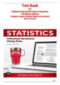 Test Bank for Statistics Informed Decisions Using Data 7th Edition by Michael Sullivan III &vert; All Chapters 1&ndash;15 &vert; 331 Multiple Choice Questions &vert; Detailed Explanations &plus; Answer Keys Included