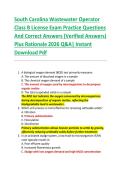 South Carolina Wastewater Operator  Class B License Exam Practice Questions  And Correct Answers &lpar;Verified Answers&rpar;  Plus Rationale 2026 Q&A&vert; Instant  Download Pdf 