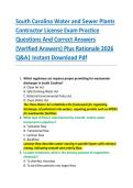 South Carolina Water and Sewer Plants  Contractor License Exam Practice  Questions And Correct Answers  &lpar;Verified Answers&rpar; Plus Rationale 2026  Q&A&vert; Instant Download Pdf  