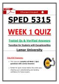 SPED 5315 Week 1 Quiz Student Transition &vert; Lamar University &vert; &lpar;2026&sol;2027&rpar; &lpar;PDF&rpar;