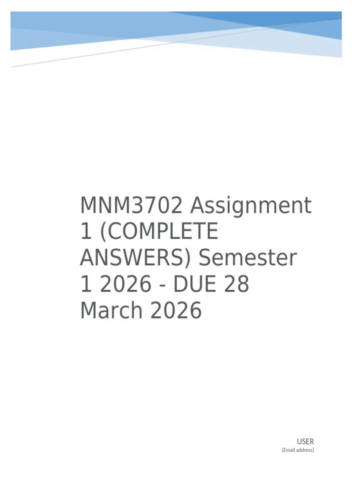MNM3702 Assignment 1 (COMPLETE ANSWERS) Semester 1 2026 - DUE 28 March ...