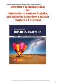 Solutions Manual for Introduction to Business Analytics 2nd Edition by Vernon Richardson Marcia Watson &vert; All 11 Chapters &vert; Multiple Choice Answers &plus; 311 Discussion and Problem Solutions