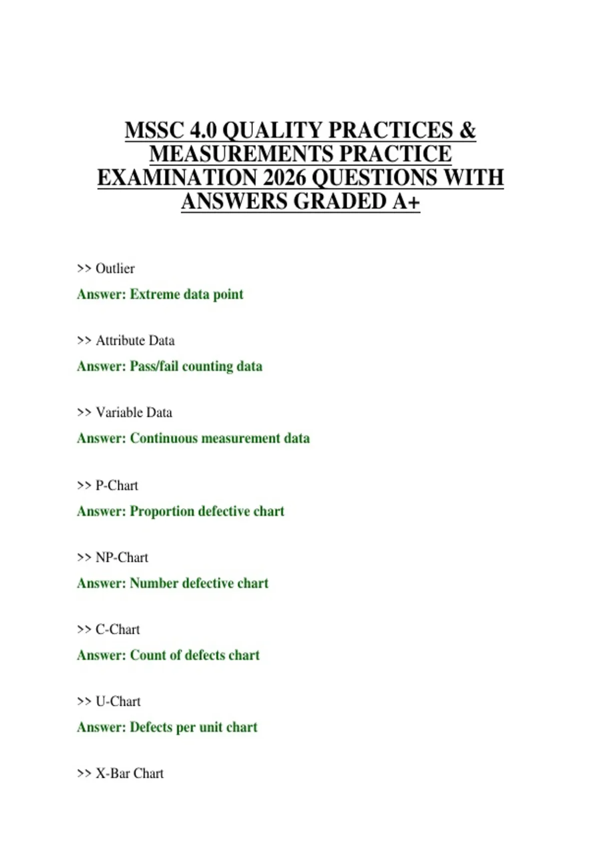 Mscc Questions MSSC 4.0 QUALITY PRACTICES & MEASUREMENTS PRACTICE EXAMINATION 2026 ...
