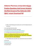 Alabama Pharmacy JurisprudenceExam  Practice Questions And Correct Answers  &lpar;Verified Answers&rpar; Plus Rationale 2026  Q&A&vert; Instant Download Pdf 