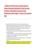 California Pharmacy Jurisprudence  Exam Practice Questions And Correct  Answers &lpar;Verified Answers&rpar; Plus  Rationale 2026 Q&A&vert; Instant Download  Pdf 