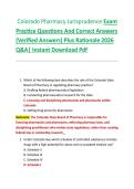 Colorado Pharmacy Jurisprudence Exam  Practice Questions And Correct Answers  &lpar;Verified Answers&rpar; Plus Rationale 2026  Q&A&vert; Instant Download Pdf  