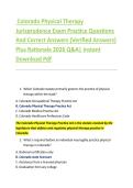 Colorado Physical Therapy  Jurisprudence Exam Practice Questions  And Correct Answers &lpar;Verified Answers&rpar;  Plus Rationale 2026 Q&A&vert; Instant  Download Pdf  