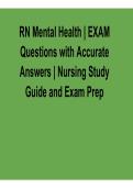 RN Mental Health &ndash; Exam Questions with Accurate Answers &vert; 2026 Updated Nursing Study Guide & Exam Prep PDF