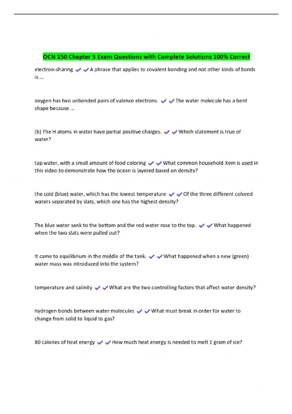 OCN 150 Chapter 5 Exam Questions with Complete Solutions - OCN 150 ...