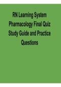 RN Learning System Pharmacology Final Quiz &ndash; Study Guide and Practice Questions PDF &vert; 2026 Updated