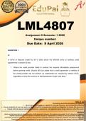 LML4807 Assignment 2 &lpar;COMPLETE ANSWERS&rpar; Semester 1 2026 - DUE 8 April 2026