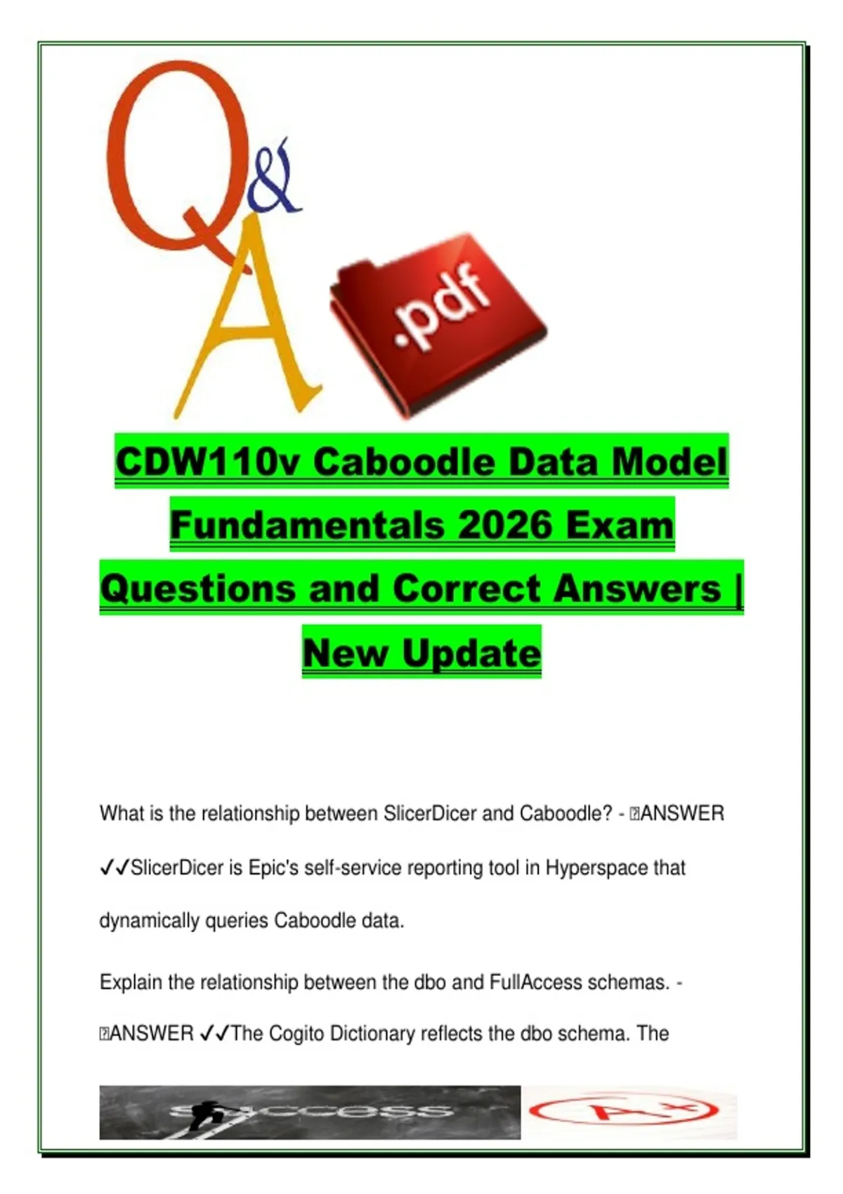 Caboodle Data Model Fundamentals (CDW110v) – 120 Exam Questions with ...