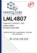 LML4807 Assignment 2 &lpar;DETAILED ANSWERS&rpar; Semester 1 2026 - DISTINCTION GUARANTEED
