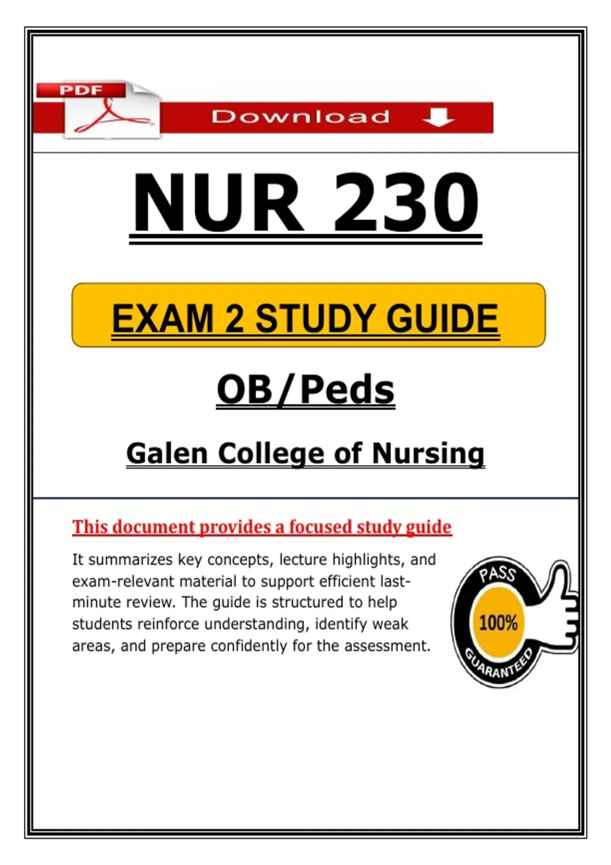 NUR 230 Exam 2 Study Guide | OB Peds Nursing | Galen College - NUR 230 ...