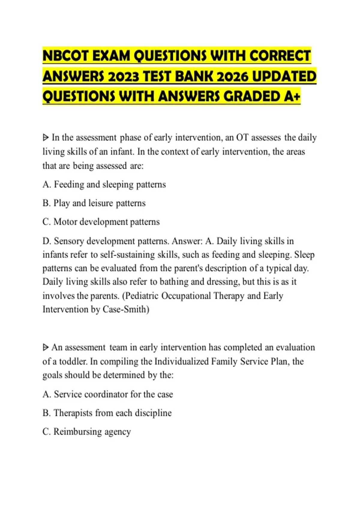 Nbcot Question Examples NBCOT EXAM QUESTIONS WITH CORRECT ANSWERS 2023 TEST BANK 2026 UPDATED ...