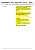 This Database Design Exam 1 Study Guide provides a clear and structured review of the most important concepts covered in the first database design exam&period; It is designed to help students quickly revise key topics and prepare effectively for the test&period;  Insid