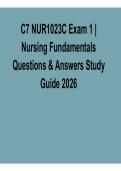 C7 NUR1023C Exam 1 Nursing Fundamentals Questions and Answers Study Guide 2026 Complete Test Bank 2025&sol; 2026