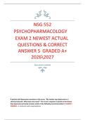 NSG 552   PSYCHOPHARMACOLOGY   EXAM 2 NEWEST ACTUAL   QUESTIONS & CORRECT  ANSWER S  GRADED A&plus;  20262027