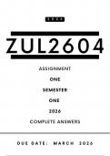 ZUL2604 Assignment 1 &comma; Answers - Semester  1 2026 &vert; Due Date March 2026