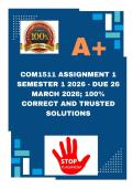 COM1511 Assignment 1 Semester 1 2026 - DUE 26 March 2026&semi; 100&percnt; CORRECT AND TRUSTED SOLUTIONS