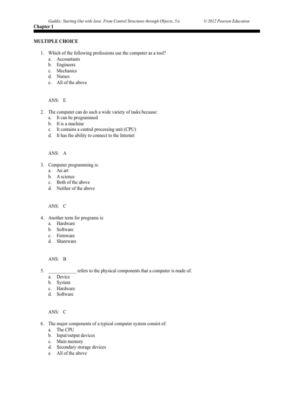 practice test bank questions, final exam : Starting Out with Java From ...