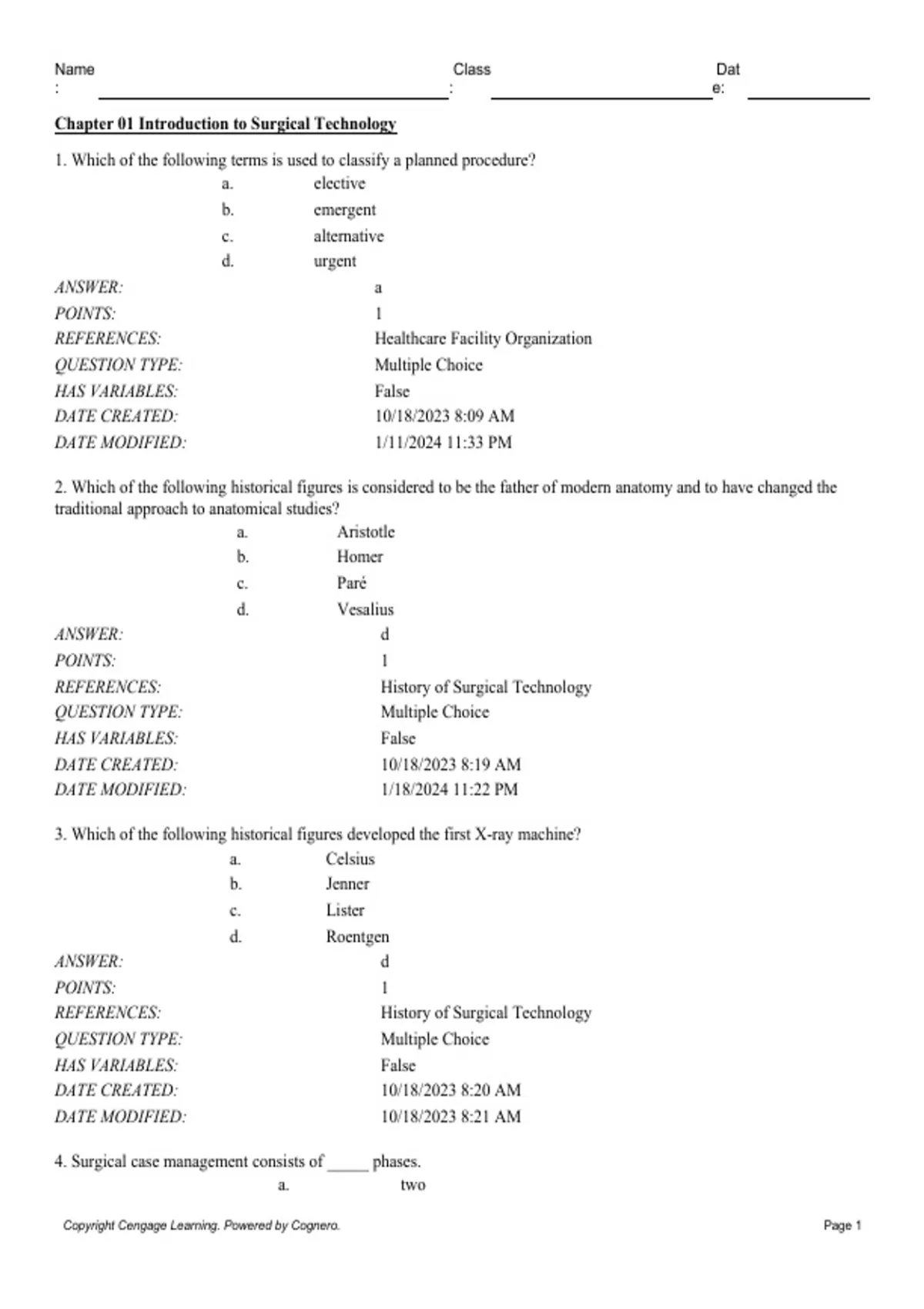practice test bank questions, final exam : Surgical Technology for the ...