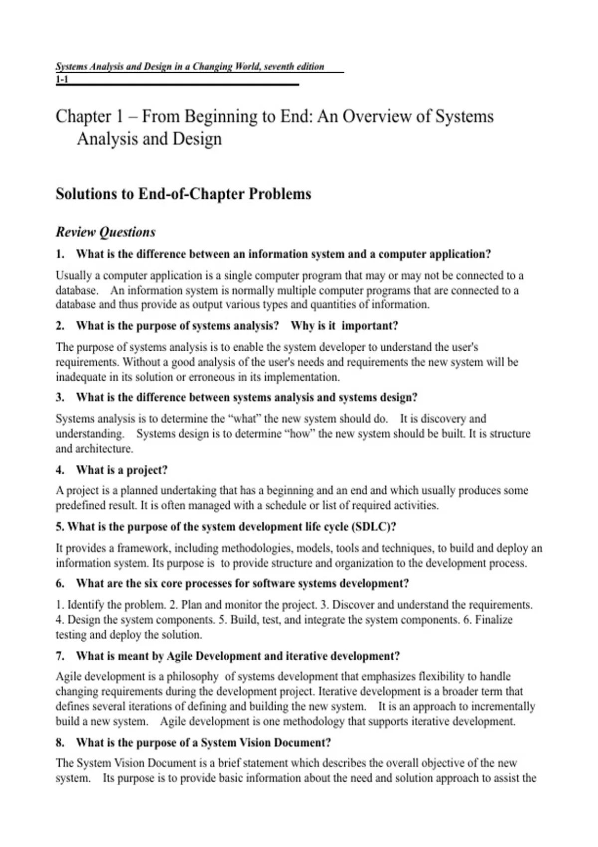 Summary solutions manual, textbook answers: Systems Analysis and Design ...