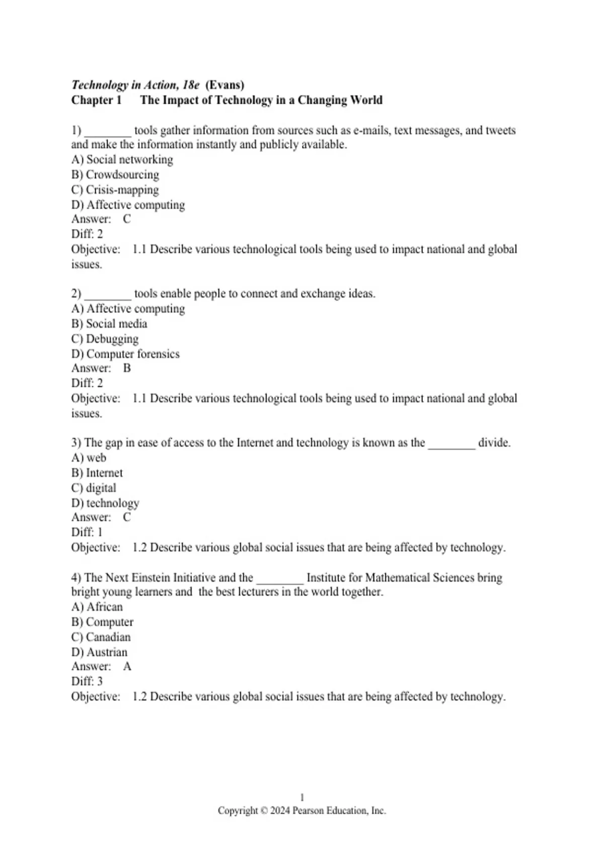 practice test bank questions, final exam : Technology in Action - Evans ...