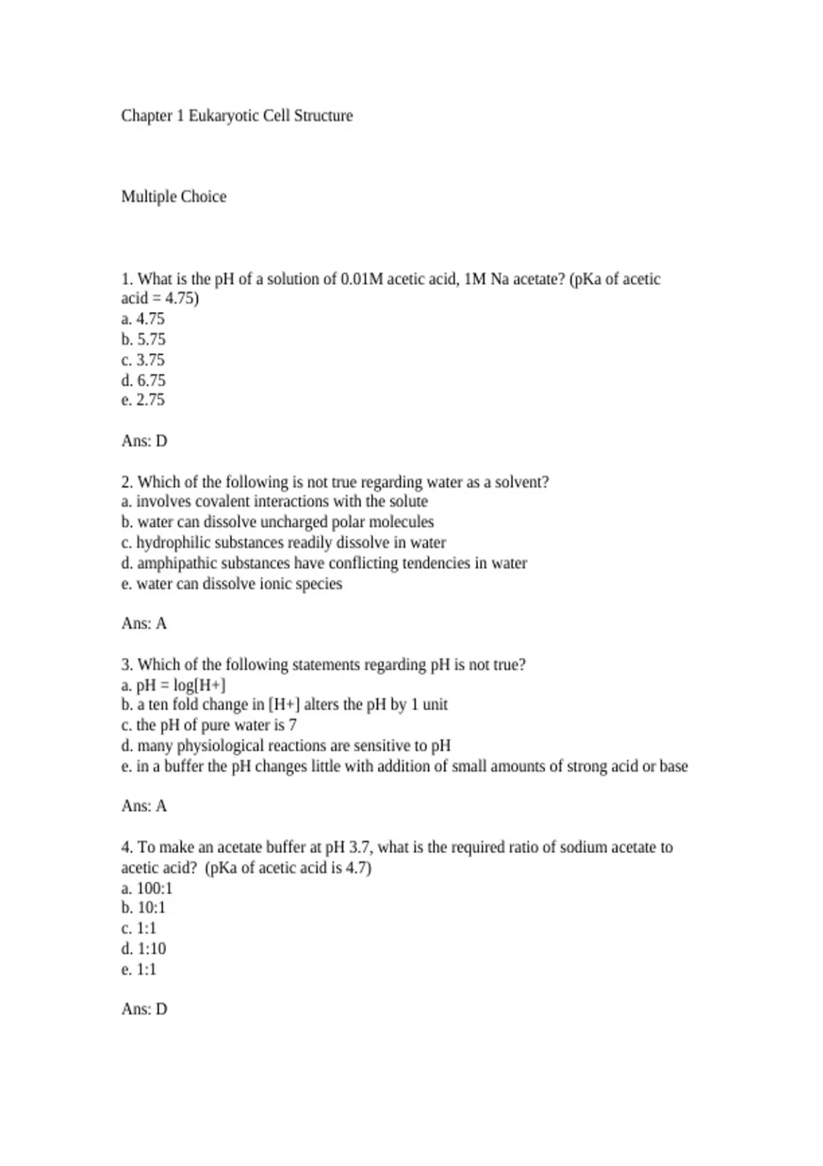 practice test bank questions, final exam : Textbook of Biochemistry ...