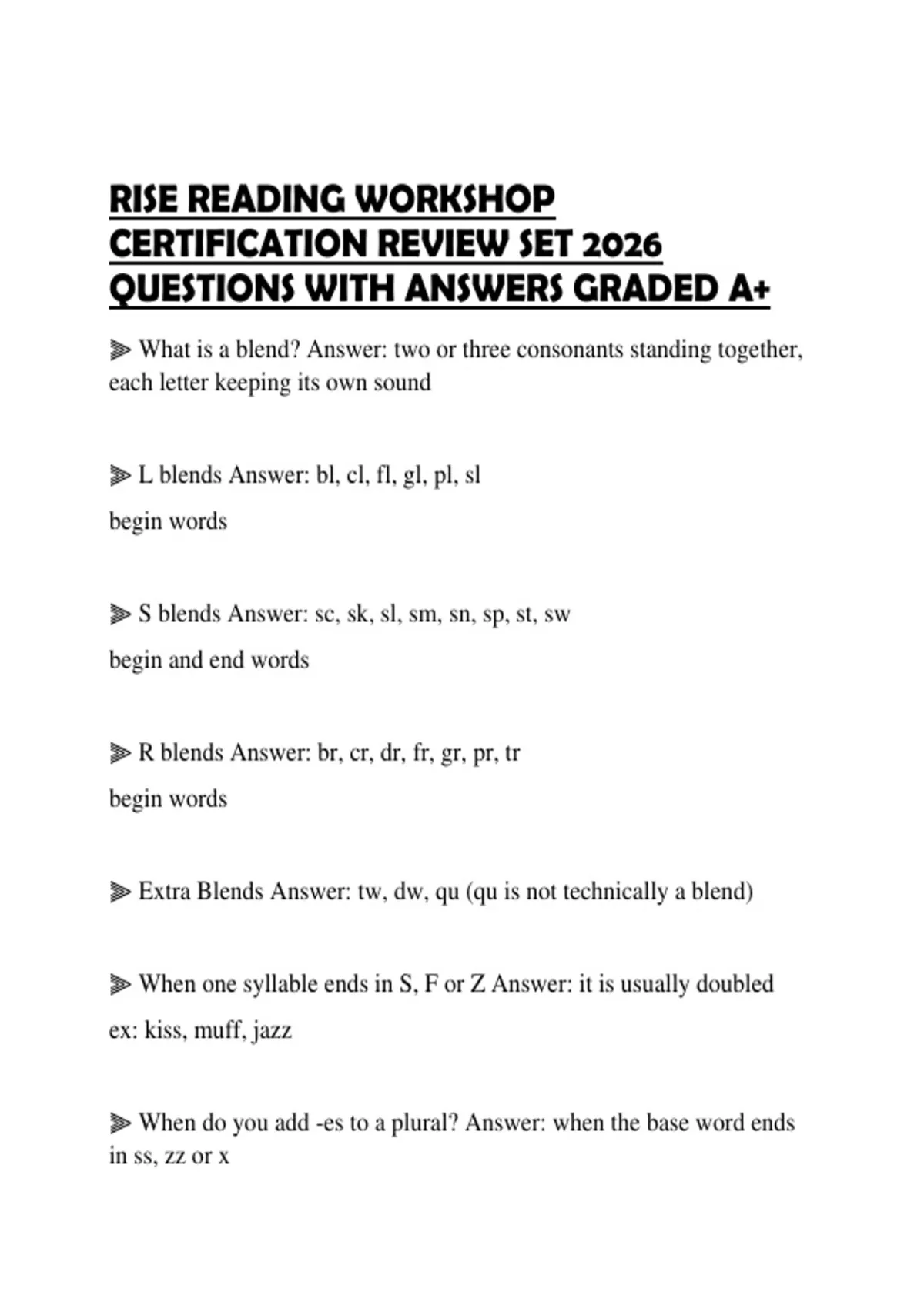 RISE READING WORKSHOP CERTIFICATION REVIEW SET 2026 QUESTIONS WITH ...