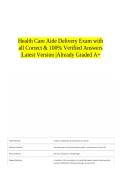 Health Care Aide Delivery Exam with all Correct & 100&percnt; Verified Answers &vert;Latest Version &vert;Already Graded A&plus;
