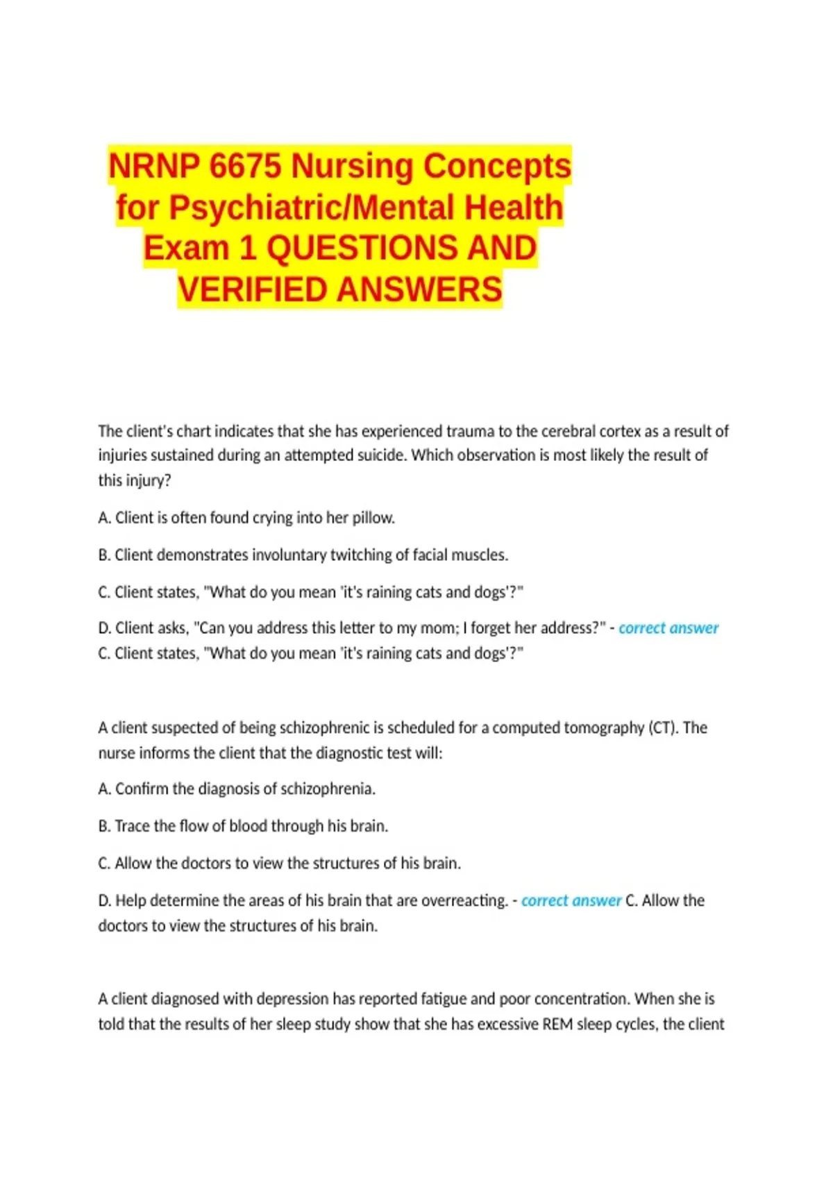 NRNP 6675 Nursing Concepts for Psychiatric Mental Health Exam 1 ...