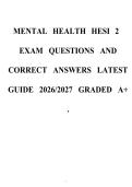 Mental Health HESI 2 Exam 2026&sol;2027  Questions with Verified Answers