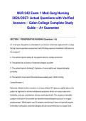 NUR 242 Exam 1 Med-Surg Nursing 2026&sol;2027&colon; Actual Questions with Verified Answers &ndash; Galen College Complete Study Guide &ndash; A&plus; Guarantee