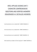 BTEC APPLIED SCIENCE UNIT 1 CHEMISTRY COMPREHENSIVE QUESTIONS AND VERIFIED