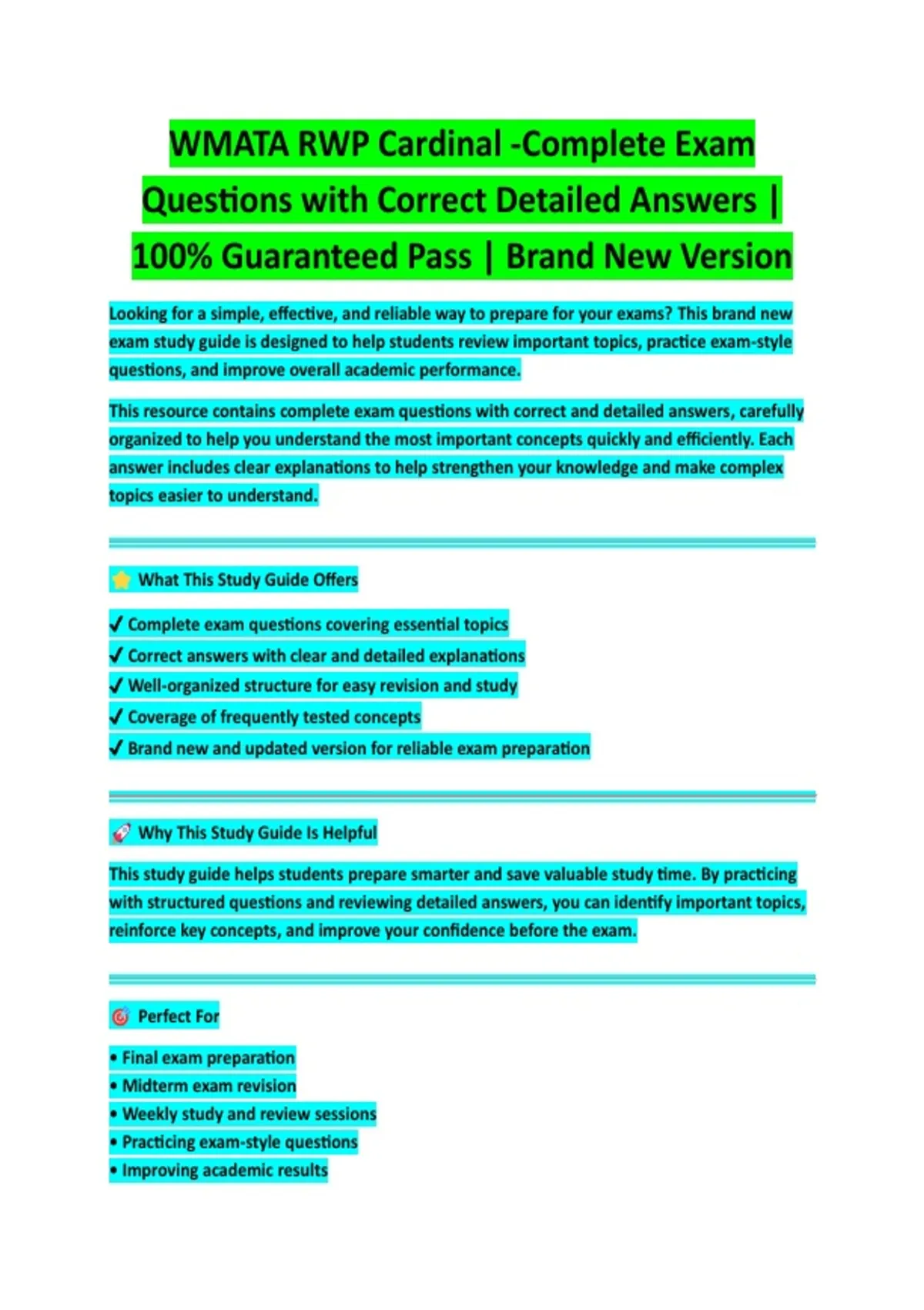 WMATA RWP Cardinal Study Guide 2026/2027 | Rail Operations, Safety ...