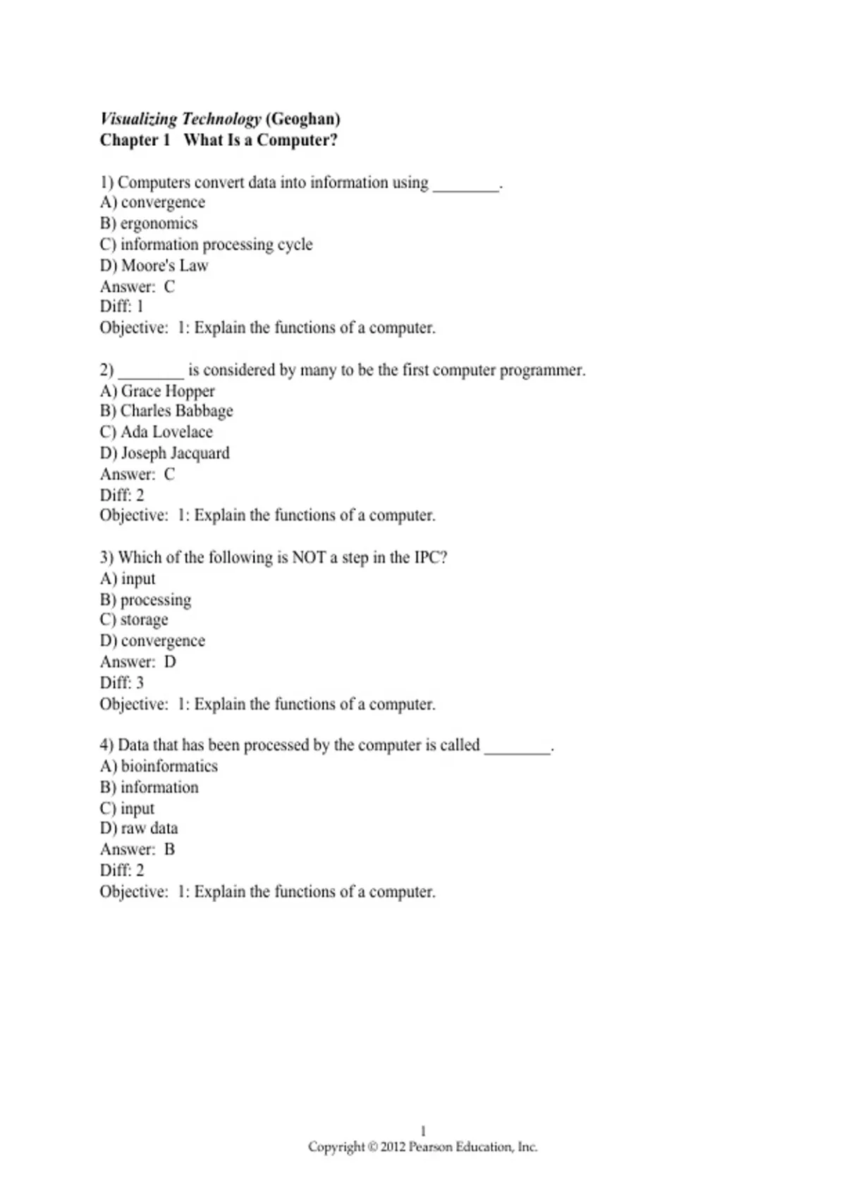 practice test bank questions, final exam : Visualizing Technology ...