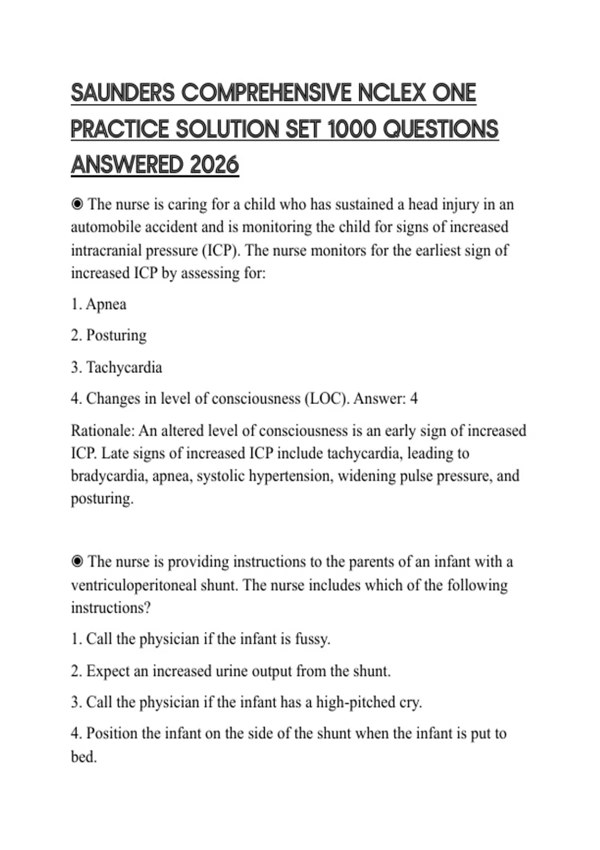 SAUNDERS COMPREHENSIVE NCLEX ONE PRACTICE SOLUTION SET 1000 QUESTIONS ...