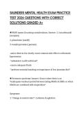 SAUNDERS MENTAL HEALTH EXAM PRACTICE TEST 2026 QUESTIONS WITH CORRECT SOLUTIONS GRADED A&plus;