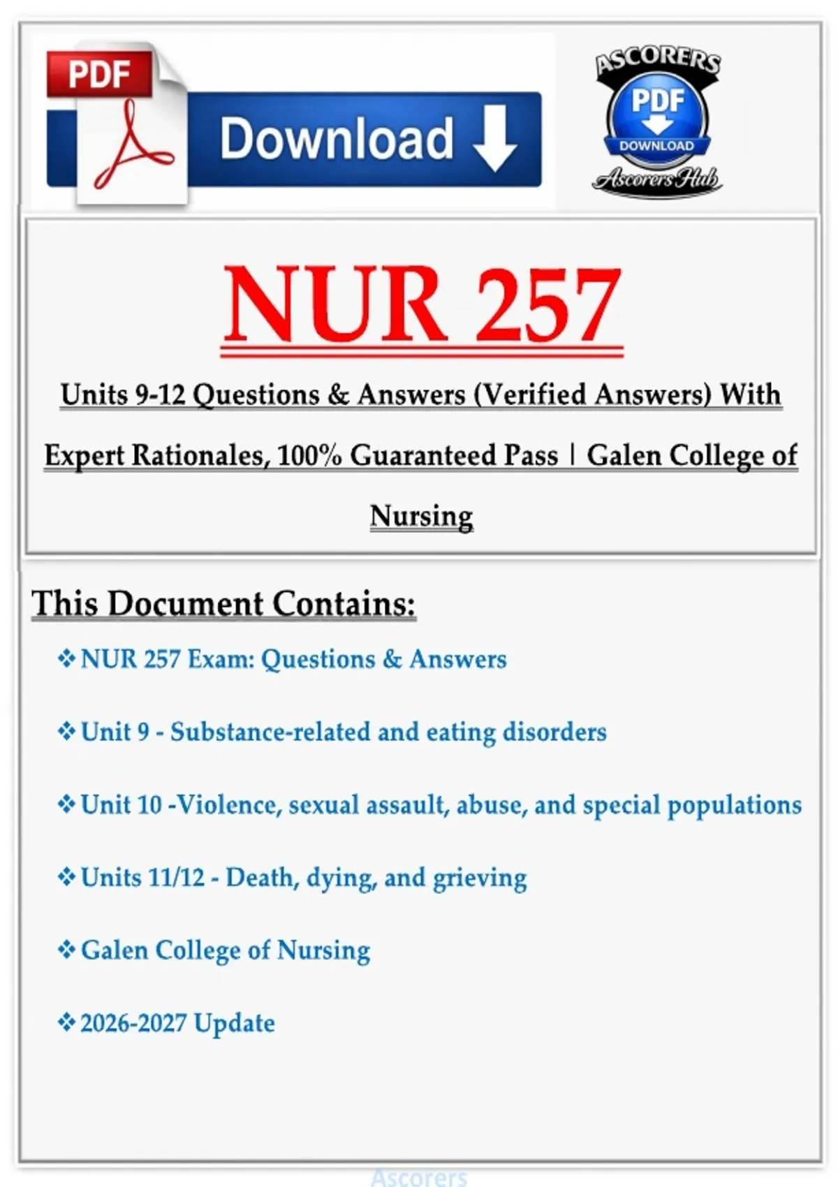 NUR 257 Exam 4 Units 9-12 Questions & Answers With Rationales Update ...