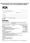 AQA GCSE HISTORY Paper 2 Section B&sol;B&colon; Medieval England&colon; the reign of Edward I&comma; 1272&ndash;1307 2025 VERIFIED QP AND MS