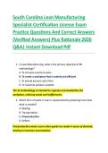 South Carolina Lean Manufacturing  Specialist Certification License Exam  Practice Questions And Correct Answers  &lpar;Verified Answers&rpar; Plus Rationale 2026  Q&A&vert; Instant Download Pdf 