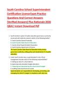 South Carolina School Superintendent  Certification License Exam Practice  Questions And Correct Answers  &lpar;Verified Answers&rpar; Plus Rationale 2026  Q&A&vert; Instant Download Pdf  