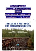 Solution Manual for Research Methods for Business Students&comma; 8th Edition by Mark N&period; K&period; Saunders&comma; Philip Lewis & Adrian Thornhill &vert; Complete Worked Solutions &vert; All Chapters