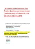 Texas Pharmacy Jurisprudence Exam  Practice Questions And Correct Answers  &lpar;Verified Answers&rpar; Plus Rationale 2026  Q&A&vert; Instant Download Pdf  