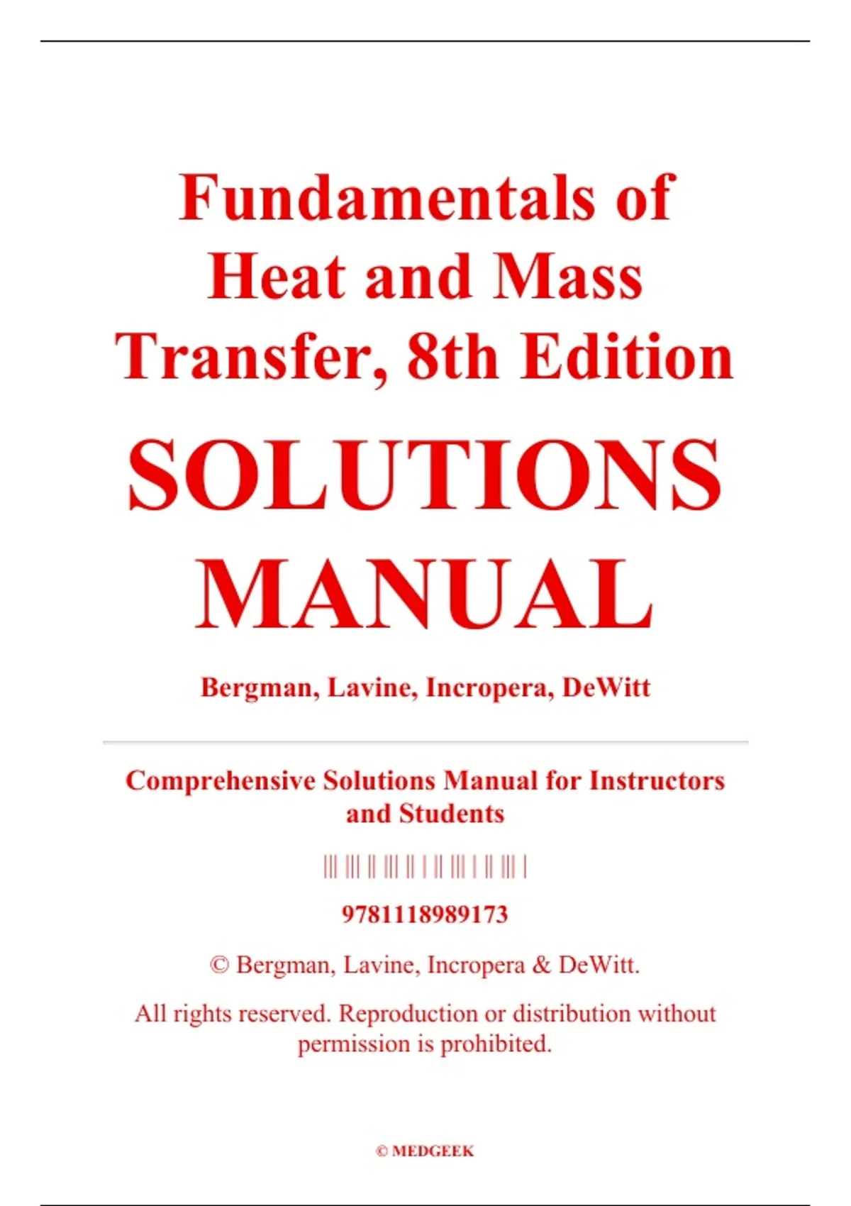 Solutions Manual – Fundamentals of Heat and Mass Transfer, 8th Edition ...