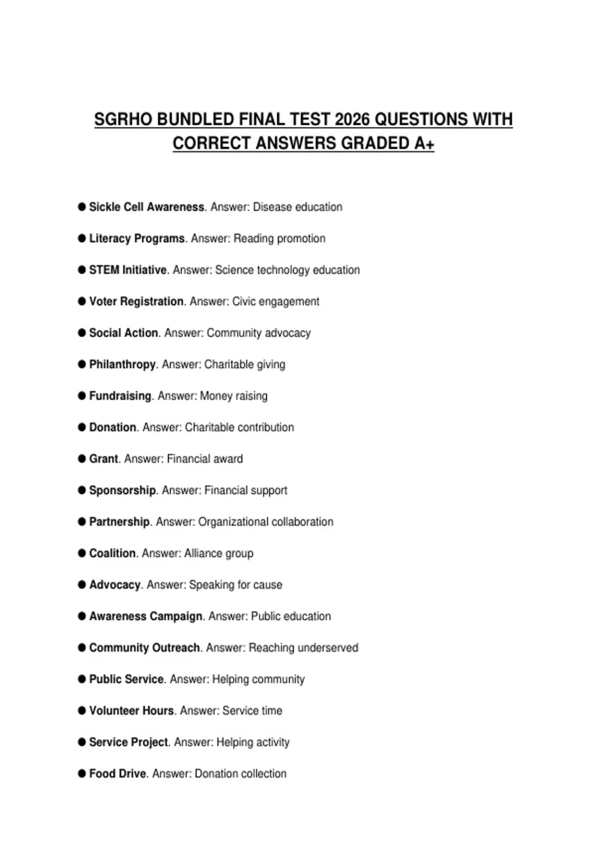 SGRHO BUNDLED FINAL TEST 2026 QUESTIONS WITH CORRECT ANSWERS GRADED A+ ...
